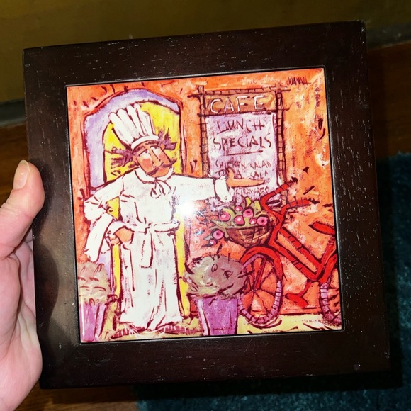 Vintage Italian Joanna Gourmet Chef Glazed Tile Wood Frame Hanging Pictures (3) - Picture 5 of 15